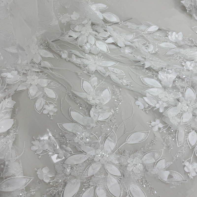 Sewing Net - Heavy Beaded 3D Flower Lace Fabric