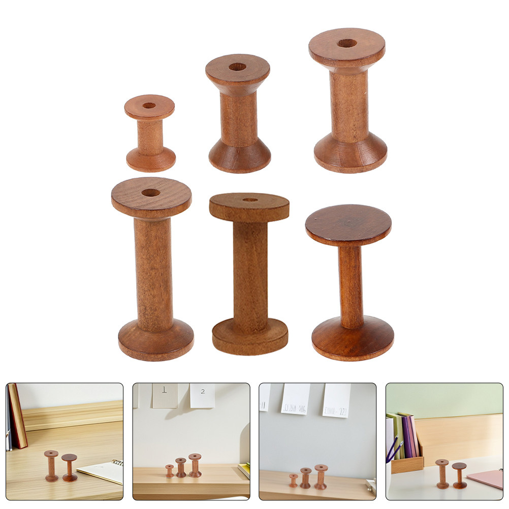 Thread Bobbins Empty - 6Pcs Vintage Wooden Thread Spools Rustic